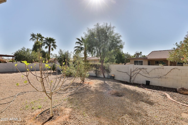 view of yard with a fenced backyard