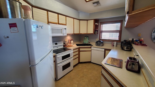 kitchen with sink and white appliances