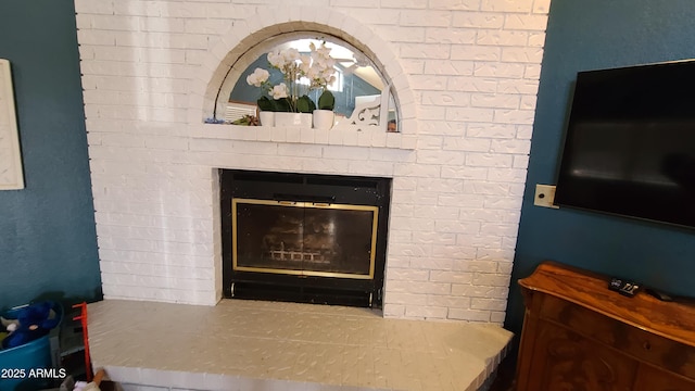 room details with a brick fireplace