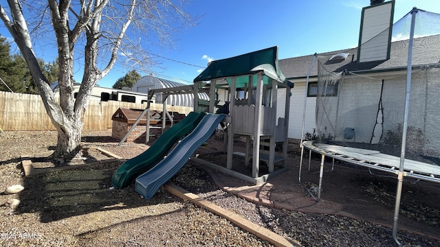 view of play area featuring a trampoline