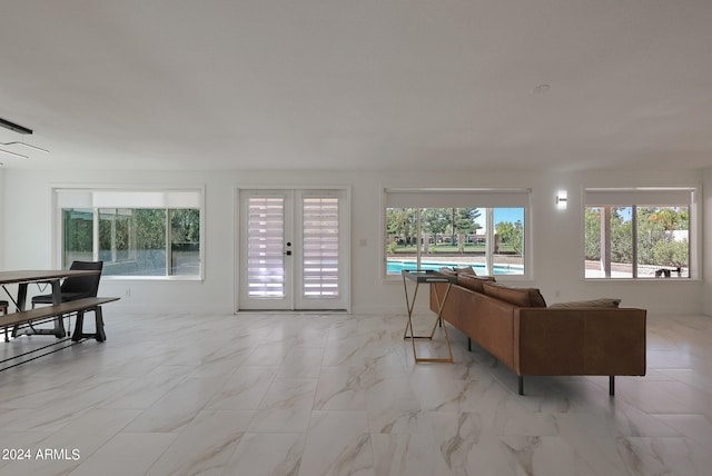 living room featuring french doors