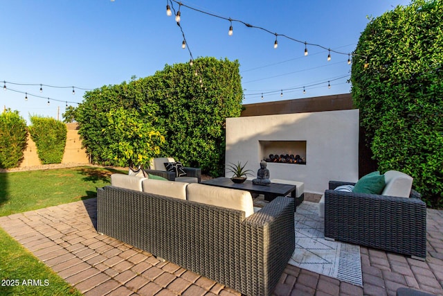 1931 E Aster Pl, Chandler, AZ 85286 - view of patio / terrace featuring an outdoor living space with a fireplace