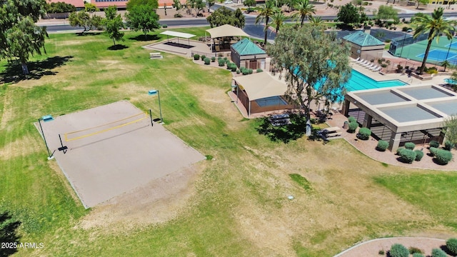 bird's eye view of a pool