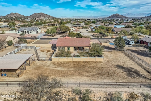 drone / aerial view featuring a mountain view