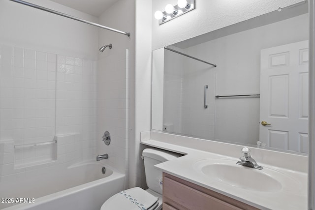full bath with vanity, tub / shower combination, and toilet