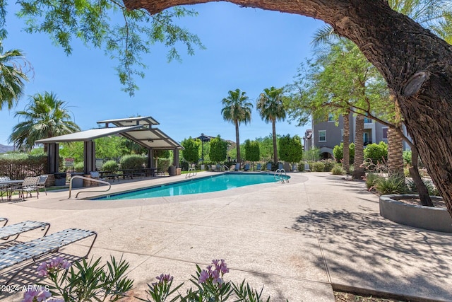 view of pool with a gazebo and a patio area