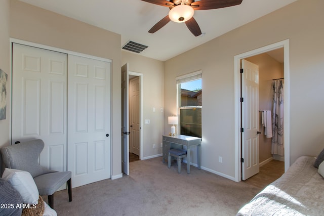 3675 Gold Ridge Rd, Wickenburg, AZ 85390 - bedroom with a closet, light carpet, baseboards, and ensuite bathroom