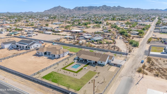 drone / aerial view with a mountain view and a residential view