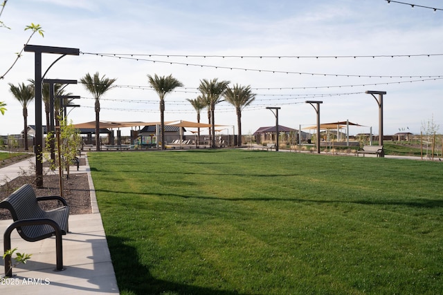 view of community featuring a yard and a gazebo