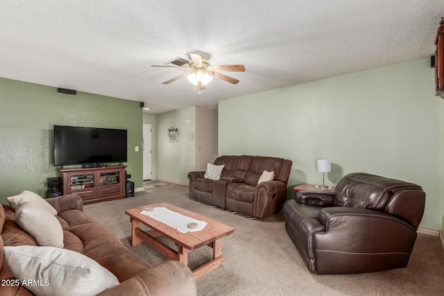 2003 W Tyson St, Chandler, AZ 85224 - living area with carpet floors, a ceiling fan, and a textured ceiling