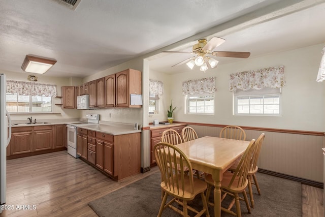 2003 W Tyson St, Chandler, AZ 85224 - kitchen featuring light countertops, a wainscoted wall, white appliances, and wood finished floors