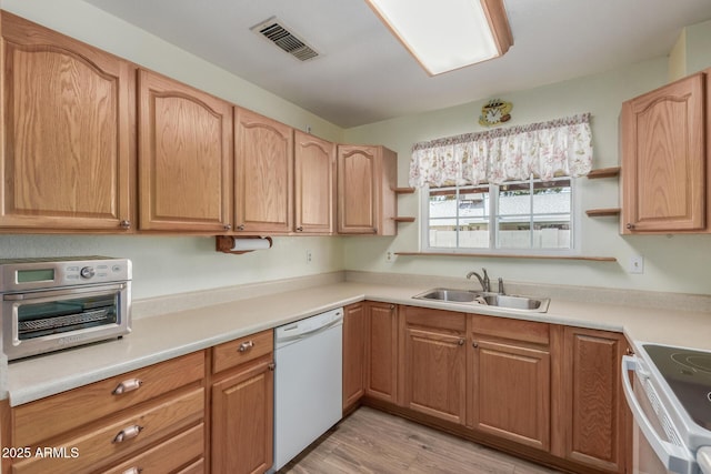 2003 W Tyson St, Chandler, AZ 85224 - kitchen with visible vents, open shelves, a sink, a toaster, and white appliances