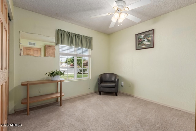 2003 W Tyson St, Chandler, AZ 85224 - sitting room featuring a ceiling fan, a textured ceiling, visible vents, and carpet