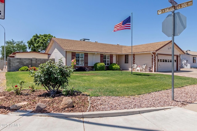 2003 W Tyson St, Chandler, AZ 85224 - ranch-style house featuring an attached garage, fence, driveway, and a front yard
