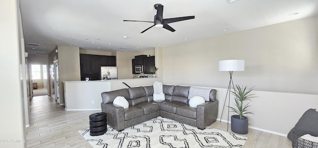 4705 E Red Oak Ln Unit 101, Gilbert, AZ 85297 - living area with a ceiling fan, light wood finished floors, and recessed lighting