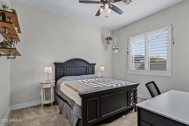 1439 E Mead Dr, Gilbert, AZ 85298 - bedroom with light carpet, baseboards, a desk, and a ceiling fan