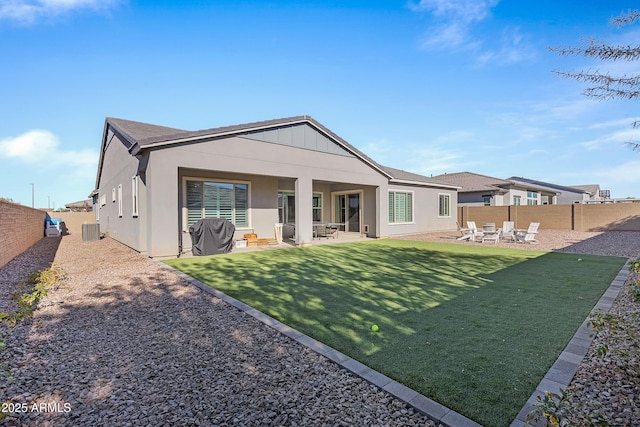1439 E Mead Dr, Gilbert, AZ 85298 - rear view of property featuring a patio, central air condition unit, and stucco siding