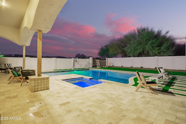 view of pool with a patio area, a fenced in pool, and a fenced backyard