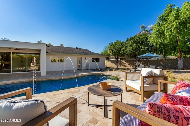 16227 N 63rd Pl, Scottsdale, AZ 85254 - view of swimming pool featuring an outdoor hangout area, a fenced backyard, and a patio
