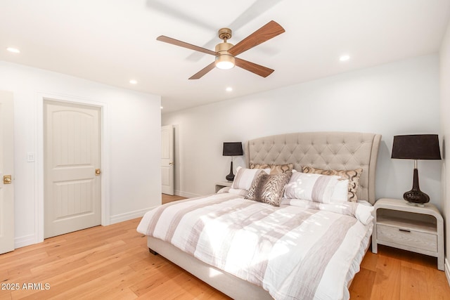 16227 N 63rd Pl, Scottsdale, AZ 85254 - bedroom featuring light wood-style flooring, recessed lighting, and ceiling fan