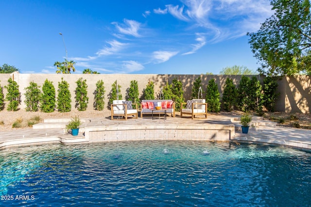 16227 N 63rd Pl, Scottsdale, AZ 85254 - view of swimming pool featuring an outdoor living space, a fenced backyard, and a patio area
