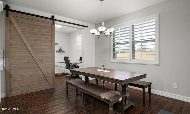 2915 W Night Owl Ln, Phoenix, AZ 85085 - dining space with a barn door, dark wood-style flooring, an office area, and baseboards