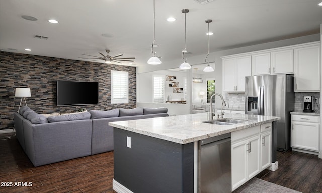 2915 W Night Owl Ln, Phoenix, AZ 85085 - kitchen with a sink, stainless steel fridge with ice dispenser, dark wood-style flooring, plenty of natural light, and recessed lighting