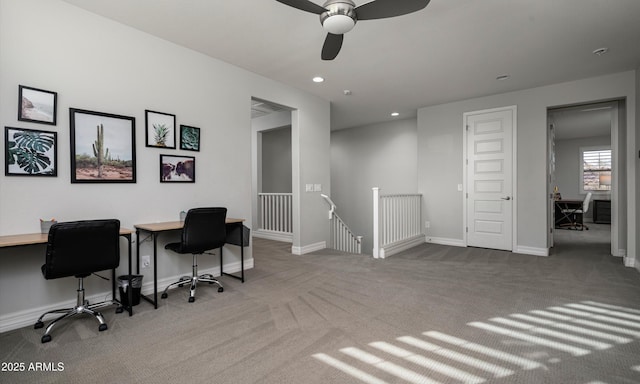 2915 W Night Owl Ln, Phoenix, AZ 85085 - office area featuring baseboards, carpet flooring, ceiling fan, and recessed lighting