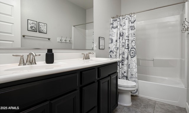 2915 W Night Owl Ln, Phoenix, AZ 85085 - bathroom with double vanity, shower / bath combination with curtain, toilet, and tile patterned flooring