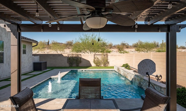 2915 W Night Owl Ln, Phoenix, AZ 85085 - view of pool with ceiling fan, a pergola, and a fenced backyard