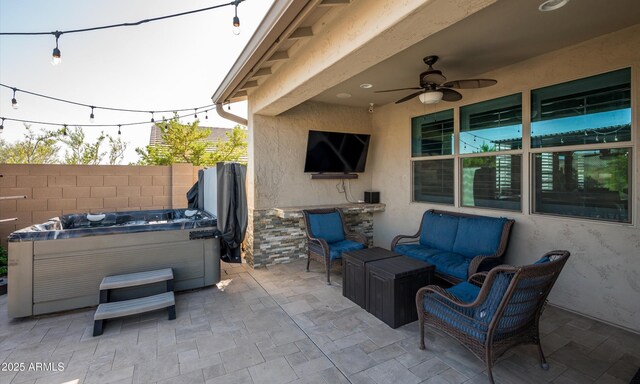 2915 W Night Owl Ln, Phoenix, AZ 85085 - view of patio / terrace with a hot tub, ceiling fan, and an outdoor living space
