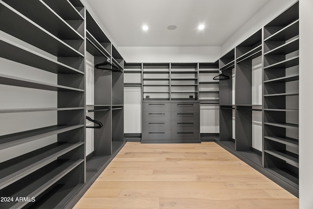 walk in closet featuring light hardwood / wood-style flooring