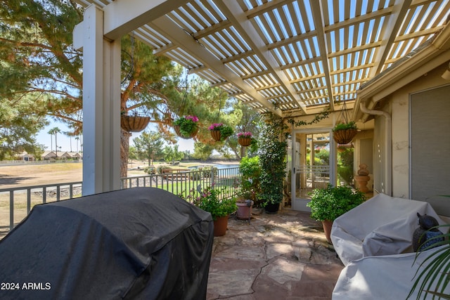 view of patio / terrace with area for grilling and a pergola