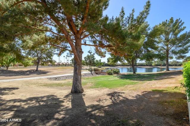 view of yard with a water view