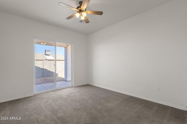 empty room with carpet flooring and ceiling fan