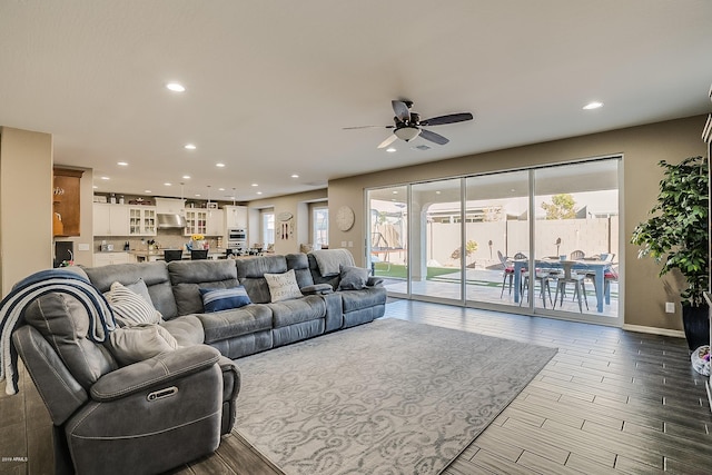 living room with ceiling fan