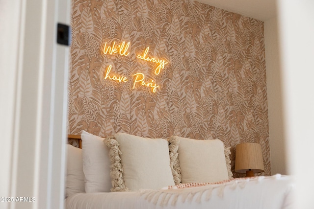 room details with wallpapered walls