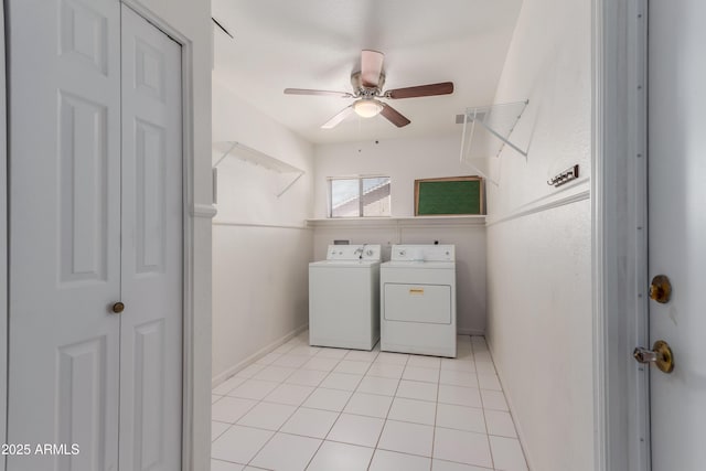 6534 S Marilyn Ann Dr, Tempe, AZ 85283 - washroom with washer and dryer, a ceiling fan, laundry area, and light tile patterned floors