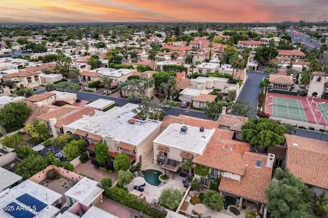 aerial view at dusk of a residential view