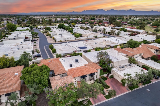 aerial view at dusk of a mountain view