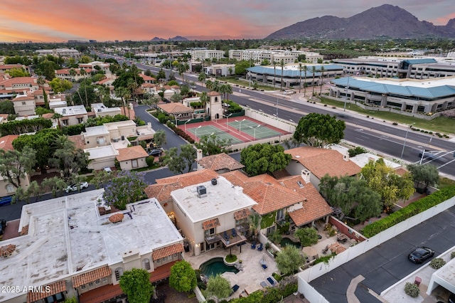 aerial view at dusk of a mountain view
