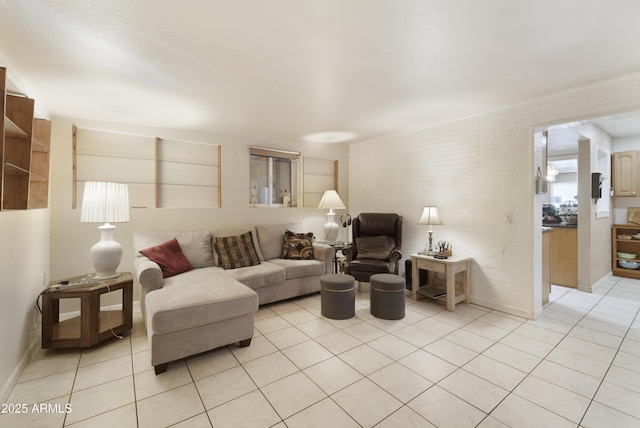 living room featuring light tile patterned flooring