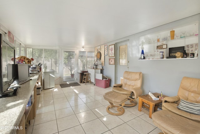 living room featuring light tile patterned floors