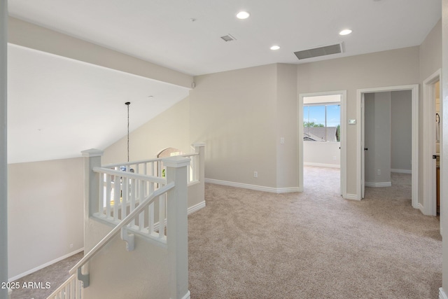 7758 E Nestling Way, Scottsdale, AZ 85255 - hallway featuring carpet, an upstairs landing, baseboards, and recessed lighting