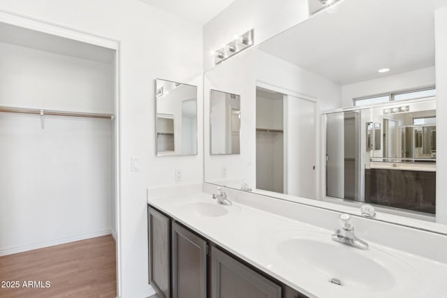 bathroom featuring vanity and wood-type flooring