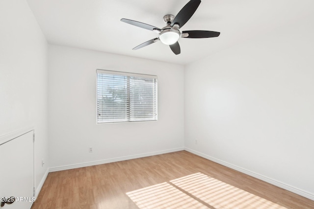 empty room featuring ceiling fan and light wood-type flooring