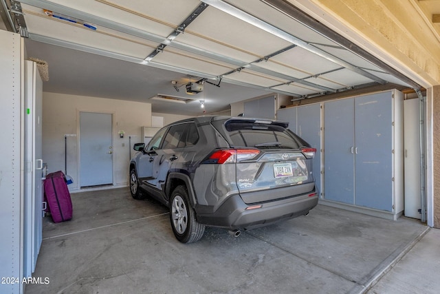 garage with a garage door opener