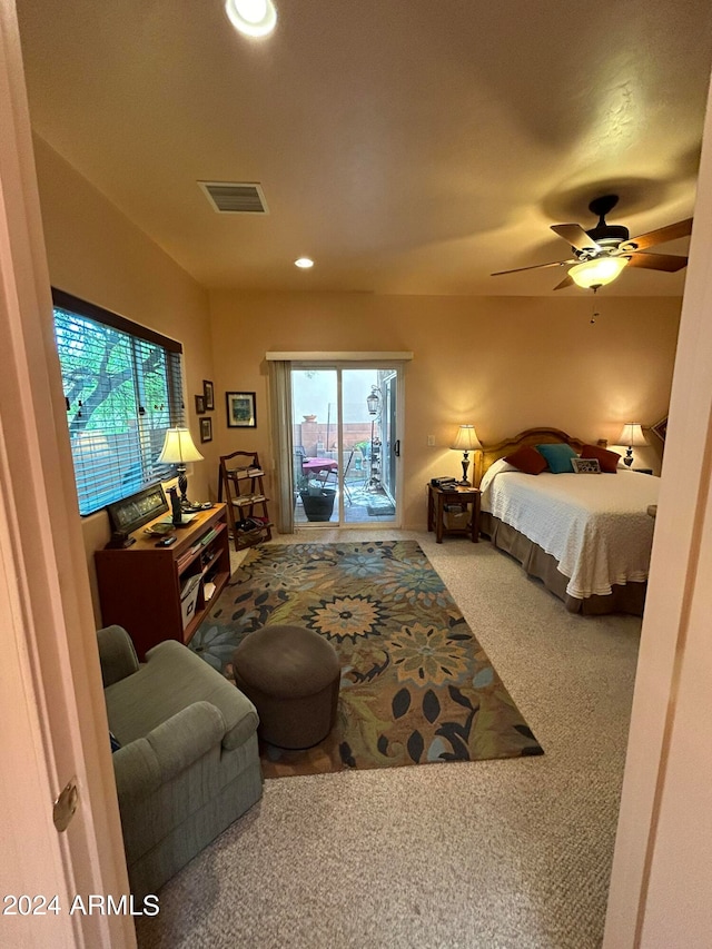 bedroom with carpet floors and ceiling fan