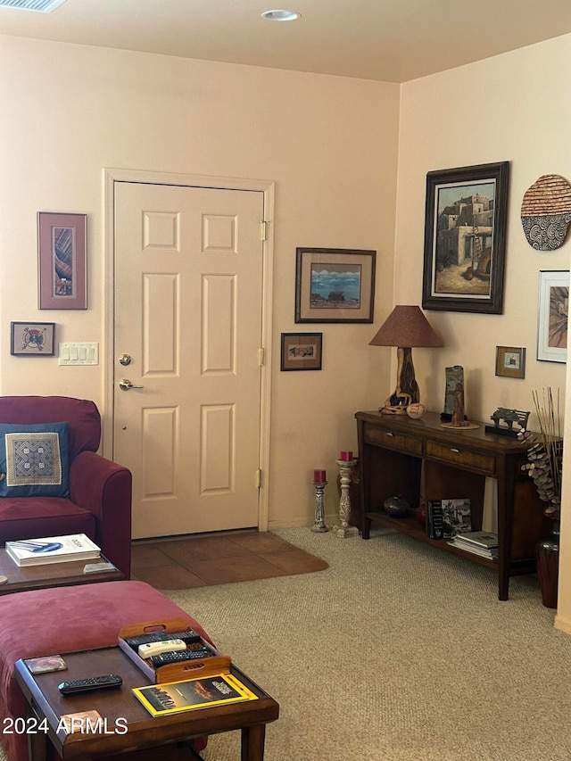 living room featuring carpet floors