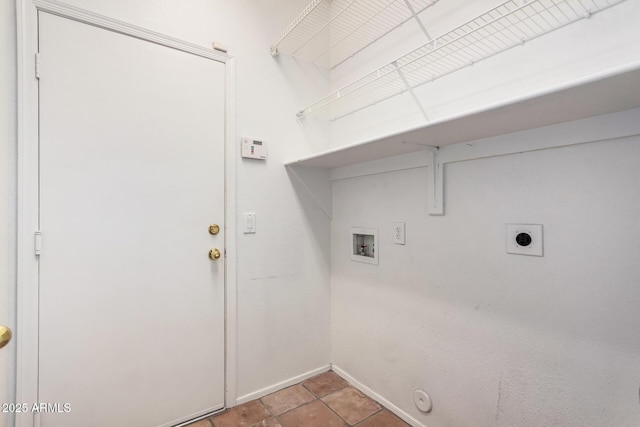 laundry area featuring baseboards, hookup for an electric dryer, gas dryer hookup, laundry area, and washer hookup